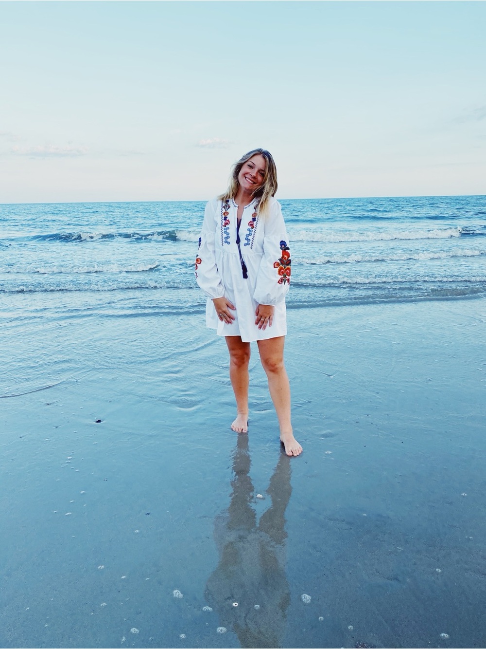White Embroidered Boho Tunic with Tassels | Beach Cover Up - Picture 2 of 7